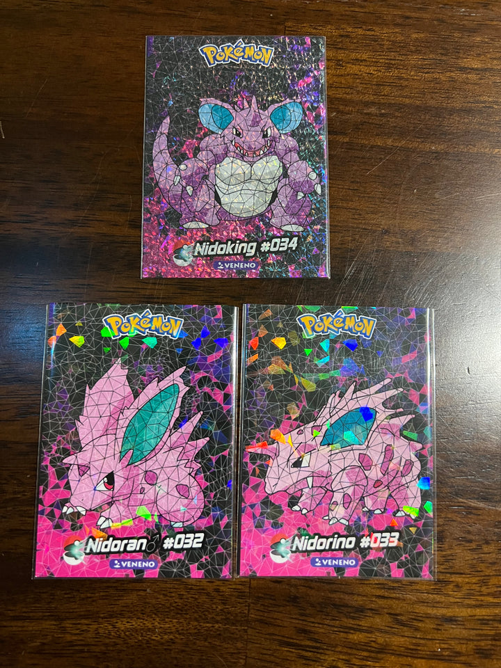 Peru Crystal Collection Nidoran #032 & Nidorino #033 & Nidoking #034